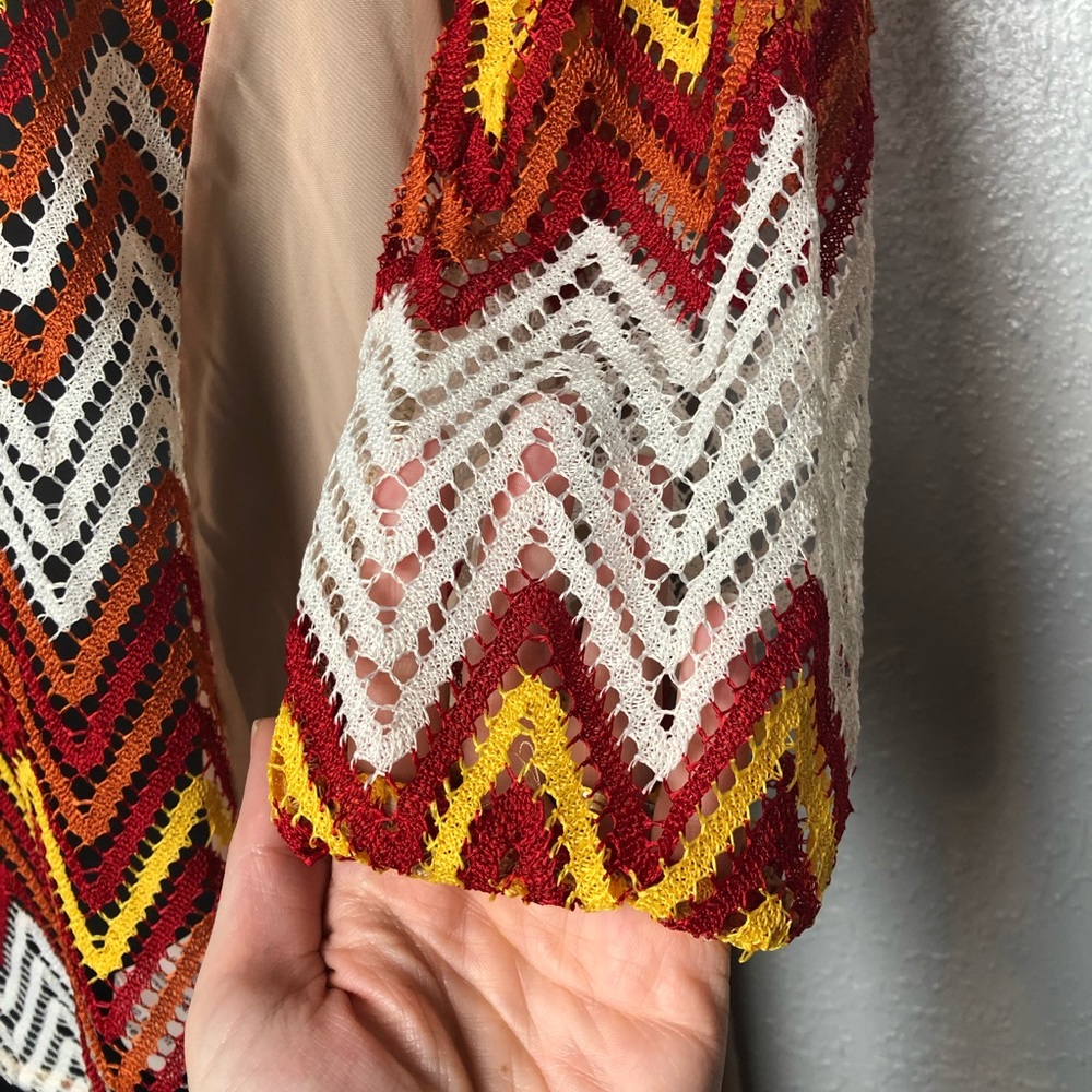 A’REVE chevron striped fall fire crochet knit shirt blouse sheer layers Sz Small - Picture 4 of 15